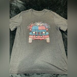 Patriotic Jeep Graphic Tee 🇺🇸 Fireworks 4th of July Americana Shirt